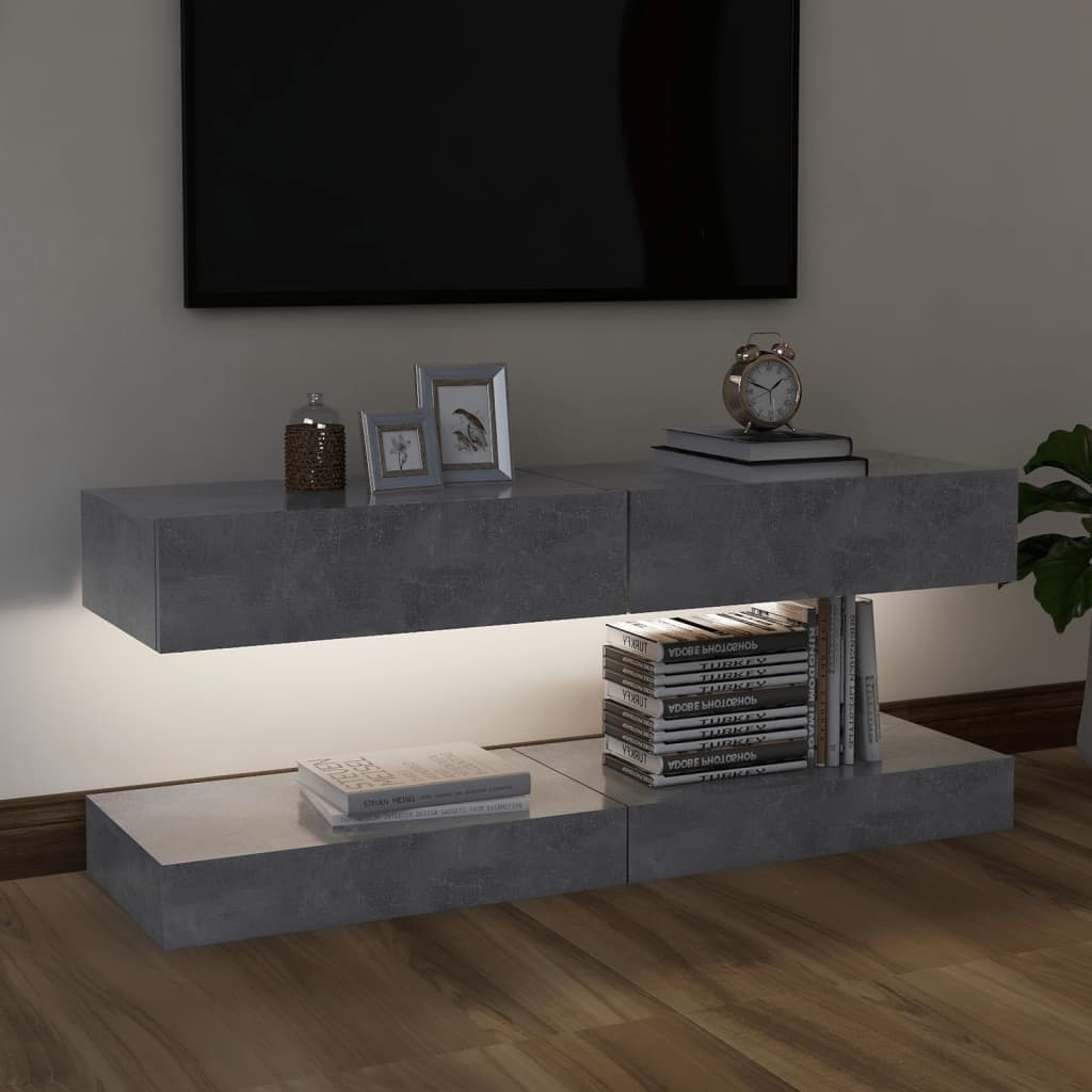 Tv-meubelen 2 st met LED-verlichting 60x35 cm betongrijs