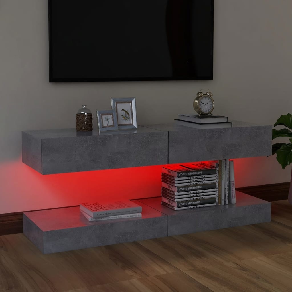 Tv-meubelen 2 st met LED-verlichting 60x35 cm betongrijs