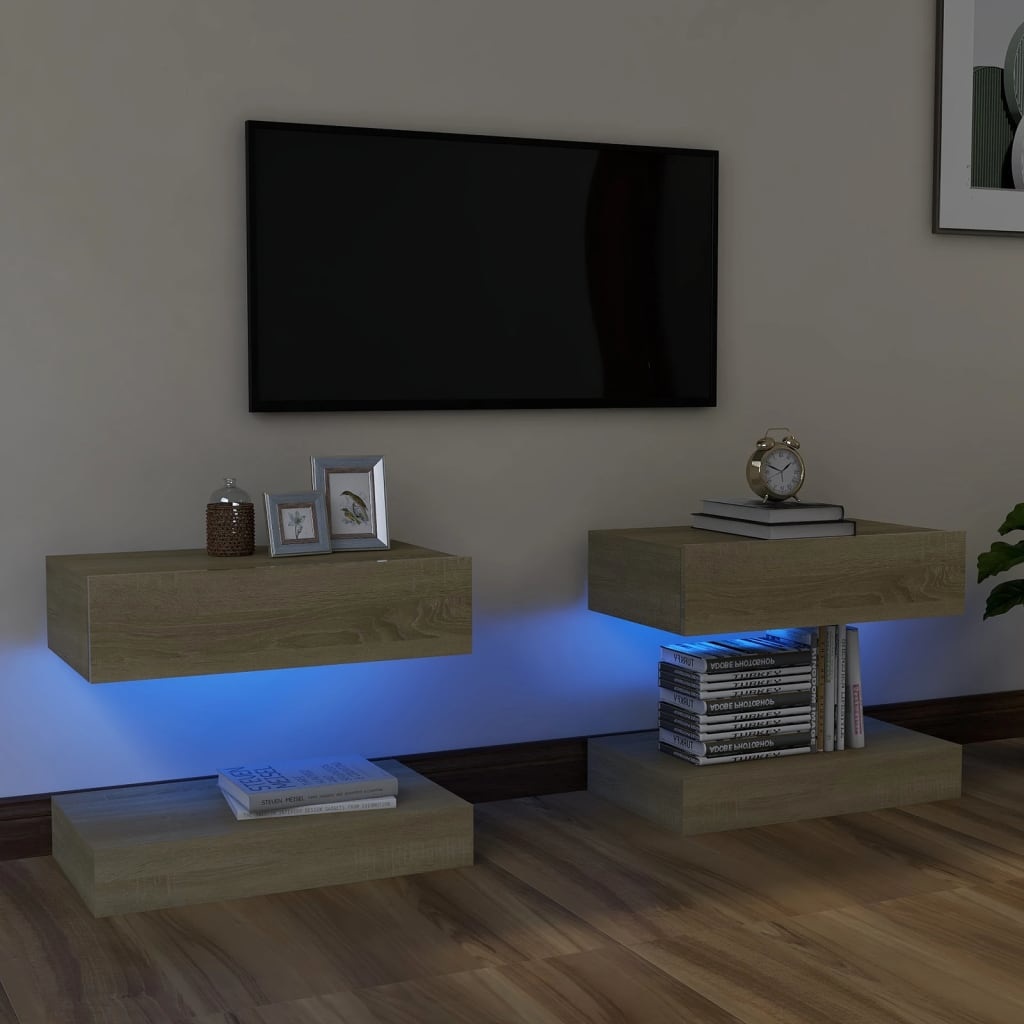 Tv-meubelen 2 st met LED-verlichting 60x35 cm sonoma eikenkleurig