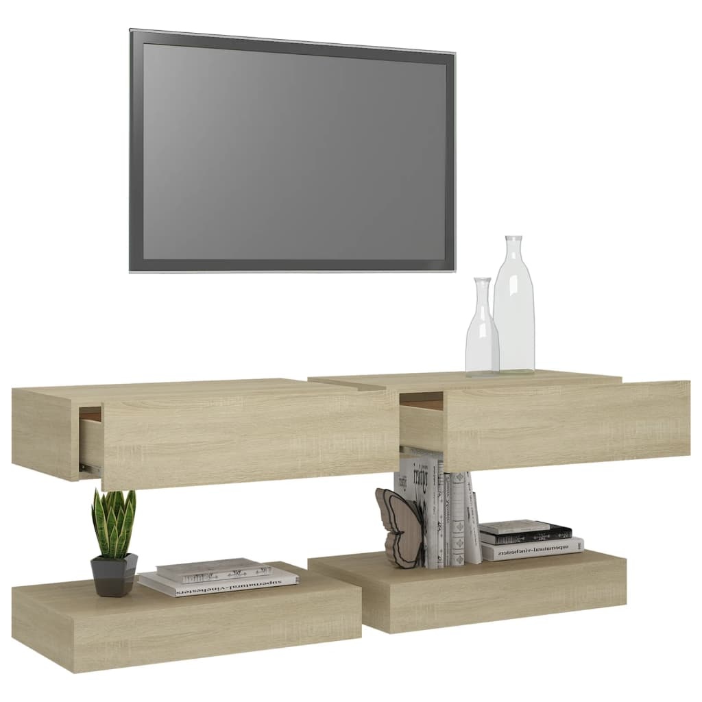 Tv-meubelen 2 st met LED-verlichting 60x35 cm sonoma eikenkleurig