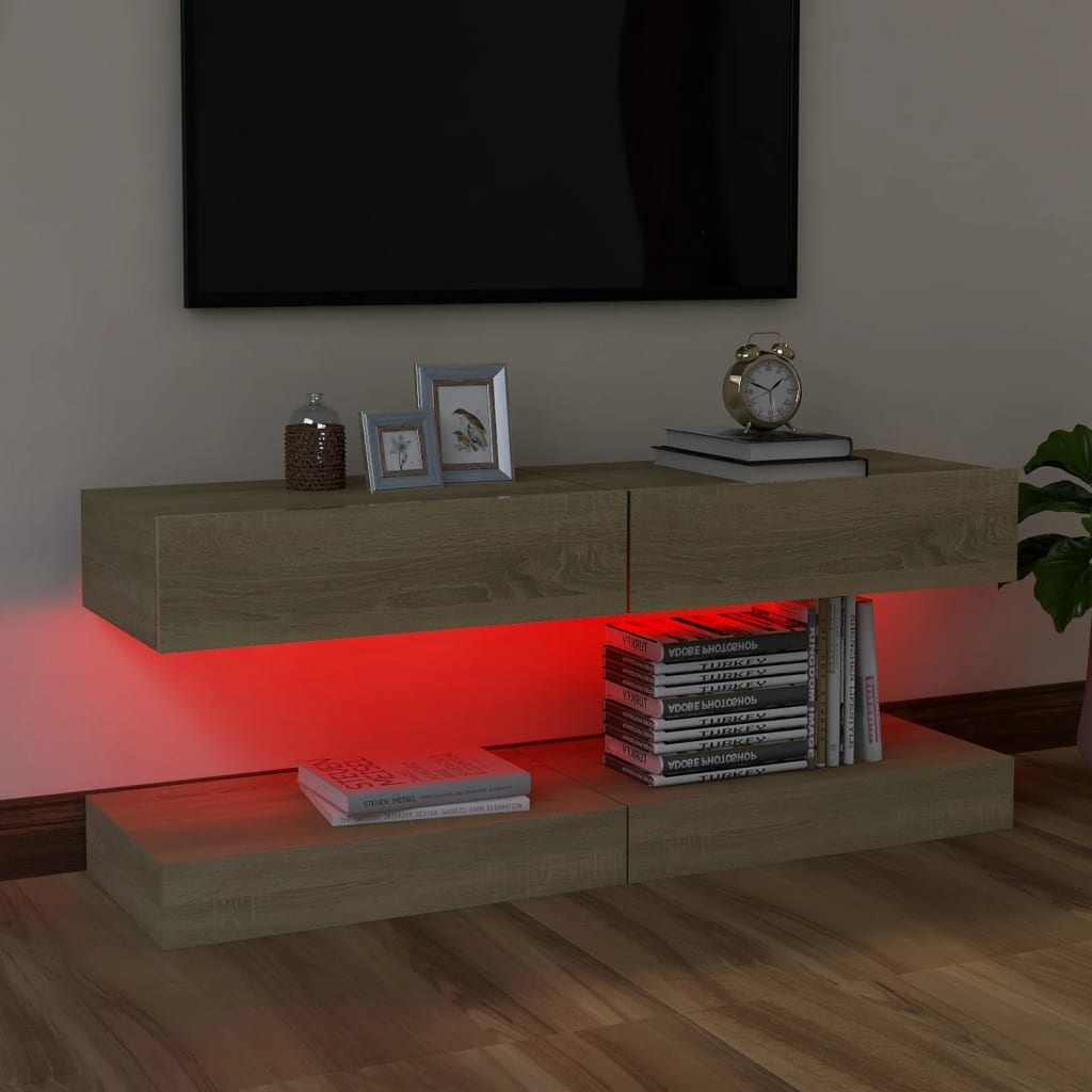 Tv-meubelen 2 st met LED-verlichting 60x35 cm sonoma eikenkleurig