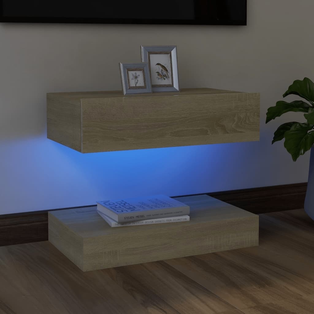 Tv-meubel met LED-verlichting 60x35 cm sonoma eikenkleurig