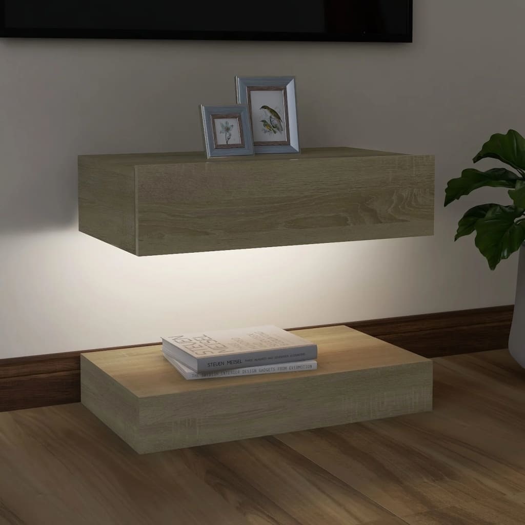 Tv-meubel met LED-verlichting 60x35 cm sonoma eikenkleurig