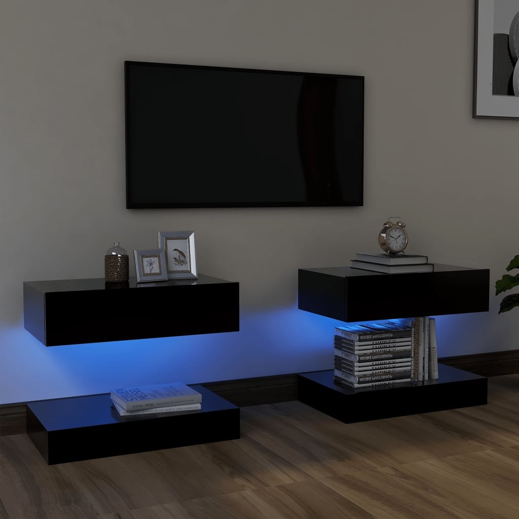 Tv-meubelen 2 st met LED-verlichting 60x35 cm zwart