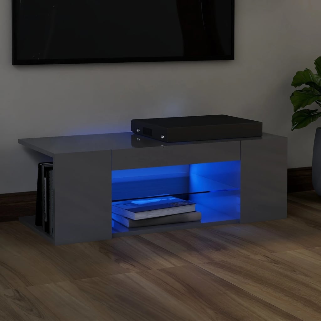 Tv-meubel met LED-verlichting 90x39x30 cm hoogglans grijs