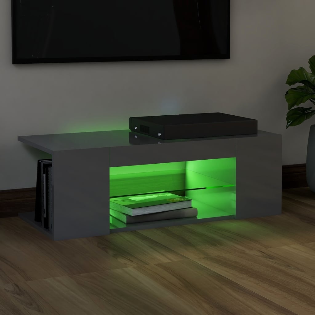Tv-meubel met LED-verlichting 90x39x30 cm hoogglans grijs