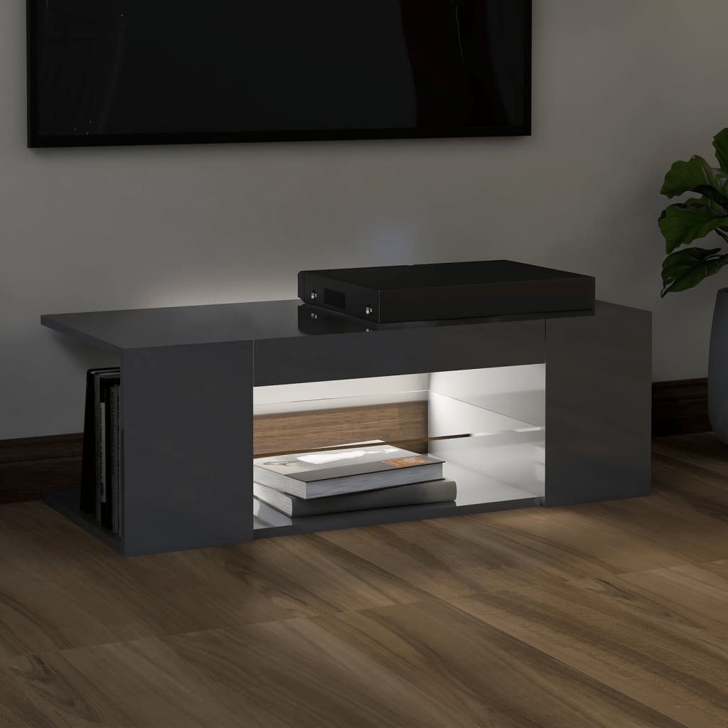 Tv-meubel met LED-verlichting 90x39x30 cm hoogglans grijs