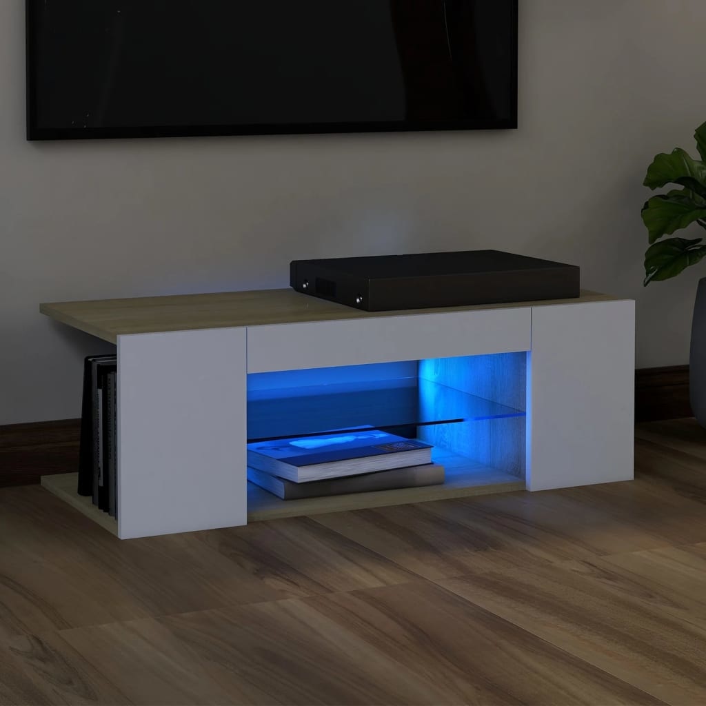 Tv-meubel met LED-verlichting 90x39x30 cm wit sonoma eikenkleur
