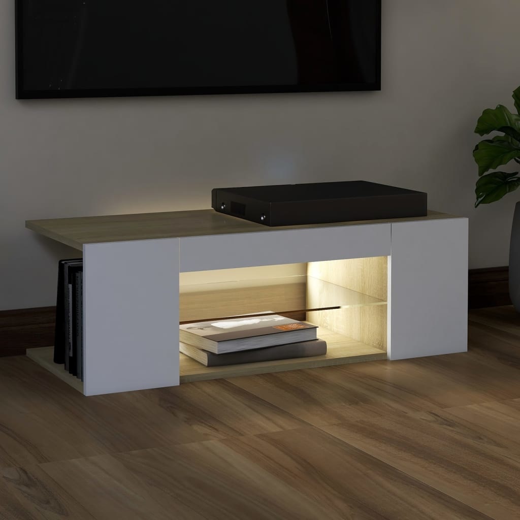 Tv-meubel met LED-verlichting 90x39x30 cm wit sonoma eikenkleur