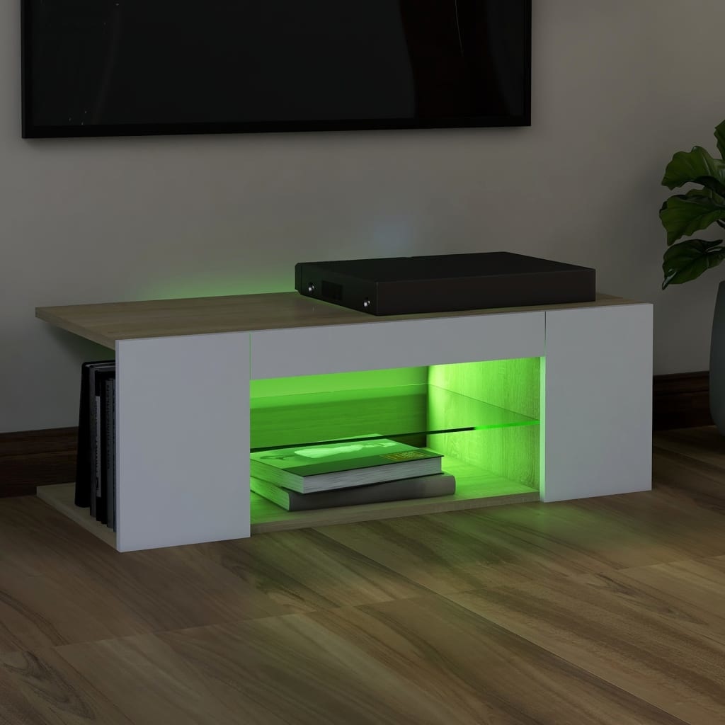 Tv-meubel met LED-verlichting 90x39x30 cm wit sonoma eikenkleur