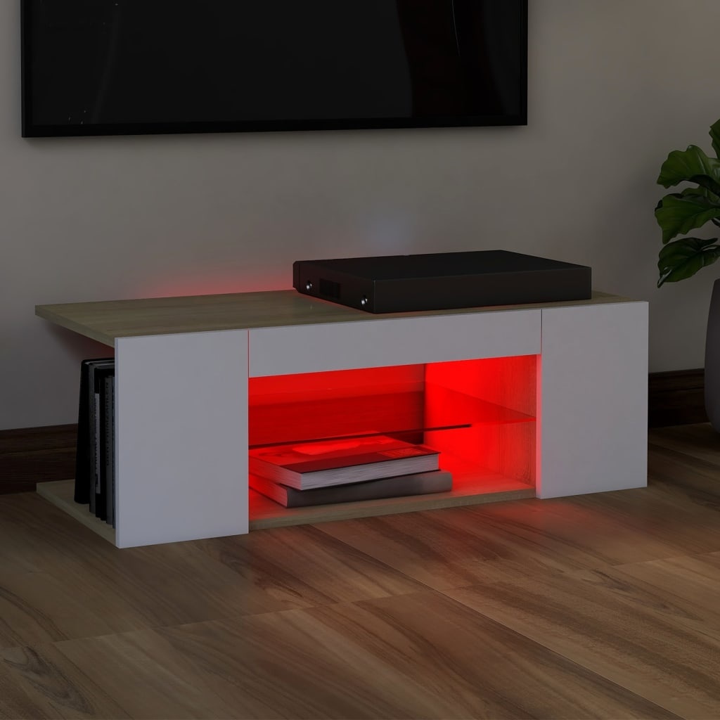 Tv-meubel met LED-verlichting 90x39x30 cm wit sonoma eikenkleur