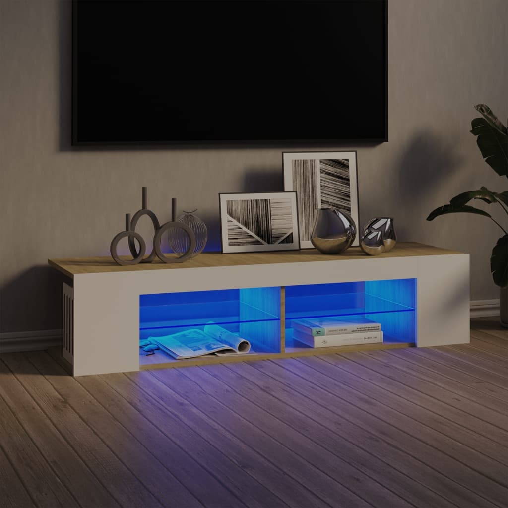 Tv-meubel met LED-verlichting 135x39x30cm wit sonoma eikenkleur