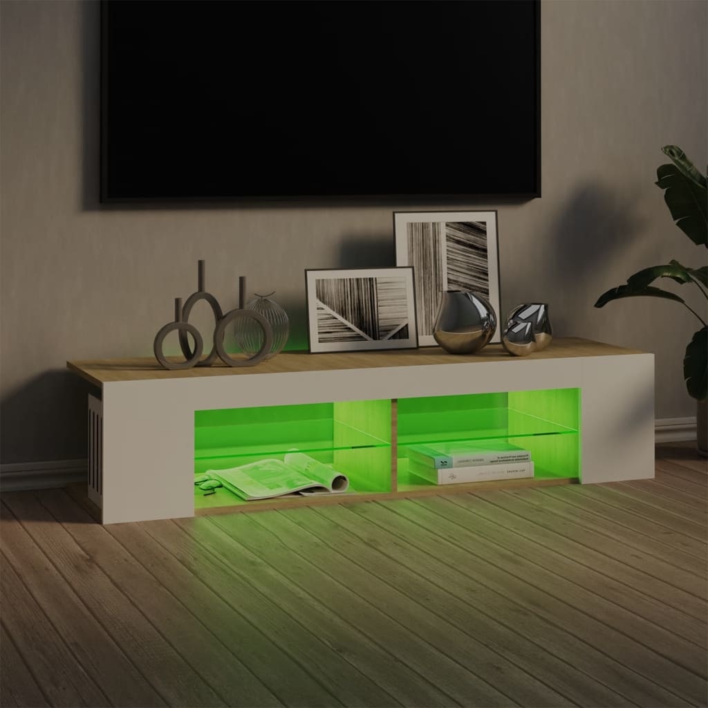 Tv-meubel met LED-verlichting 135x39x30cm wit sonoma eikenkleur