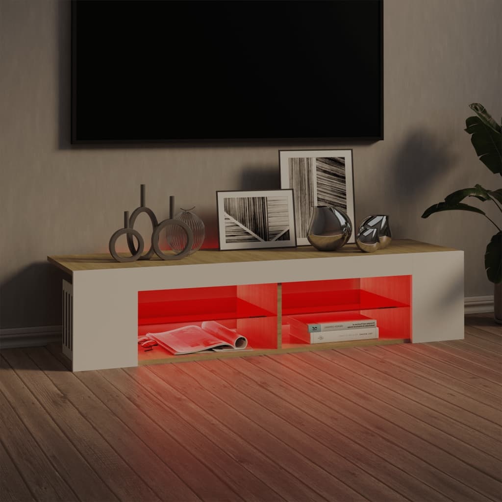 Tv-meubel met LED-verlichting 135x39x30cm wit sonoma eikenkleur