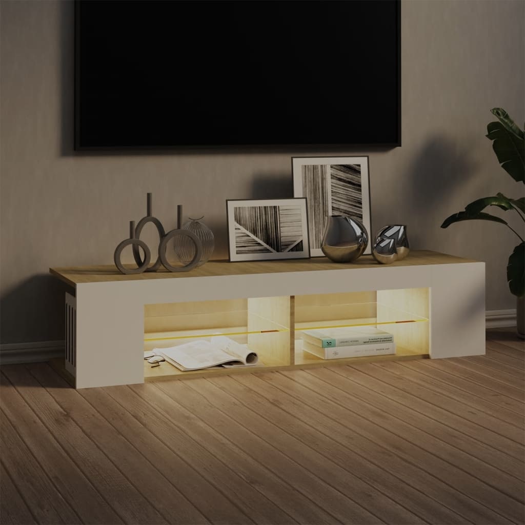 Tv-meubel met LED-verlichting 135x39x30cm wit sonoma eikenkleur