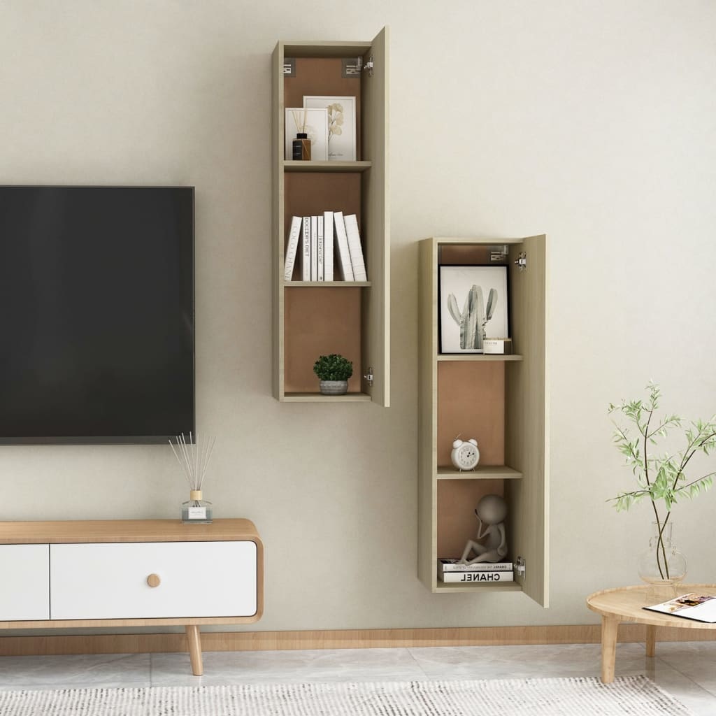 Tv-meubelen 2 st 30,5x30x110cm spaanplaat sonoma eikenkleurig
