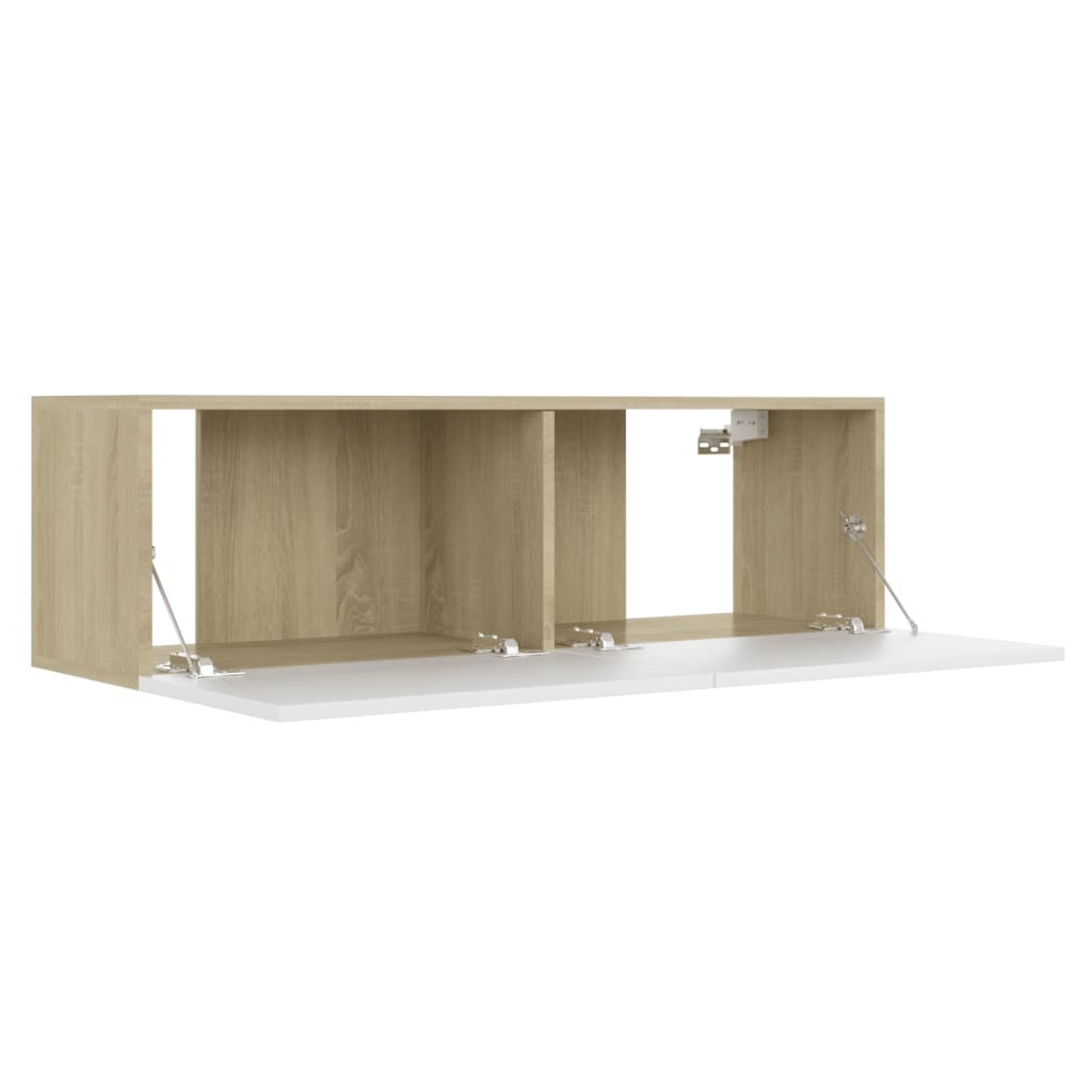 Tv-meubel 100x30x30 cm bewerkt hout wit en sonoma eikenkleurig