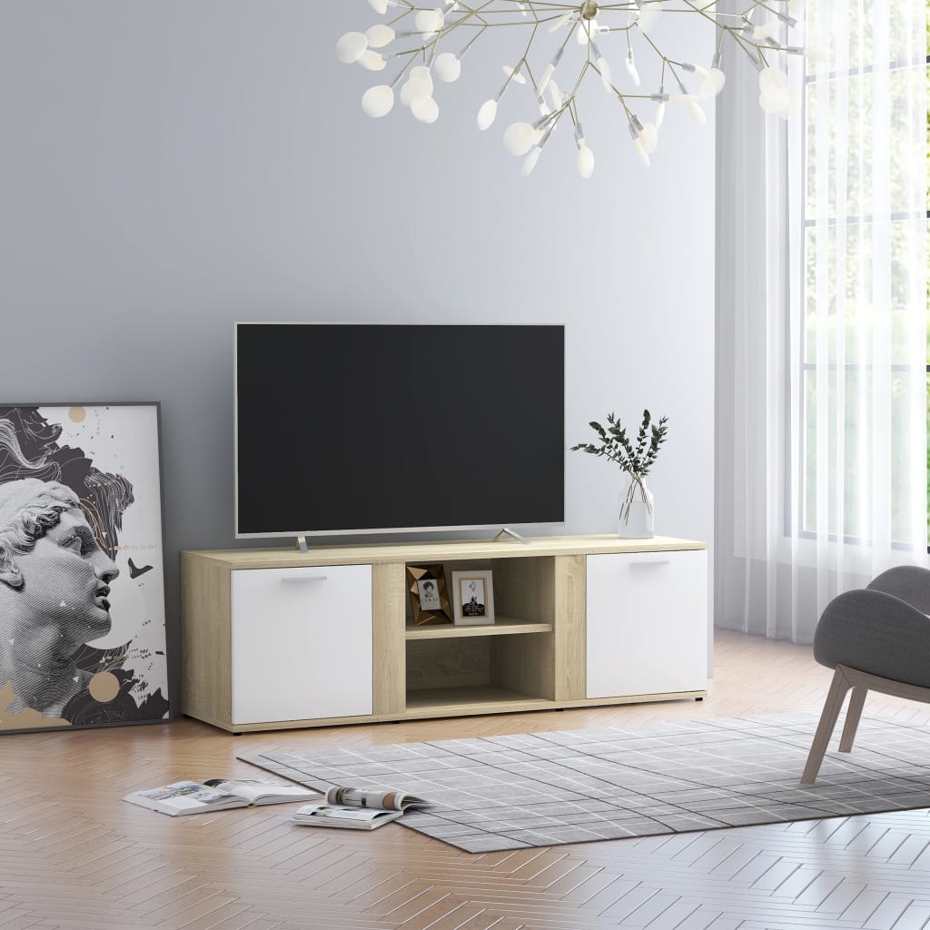 Tv-meubel 120x34x37 cm bewerkt hout wit en sonoma eikenkleurig