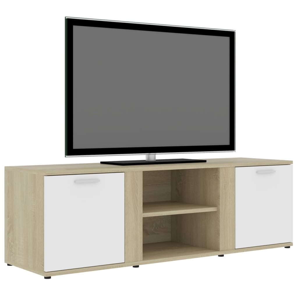 Tv-meubel 120x34x37 cm bewerkt hout wit en sonoma eikenkleurig