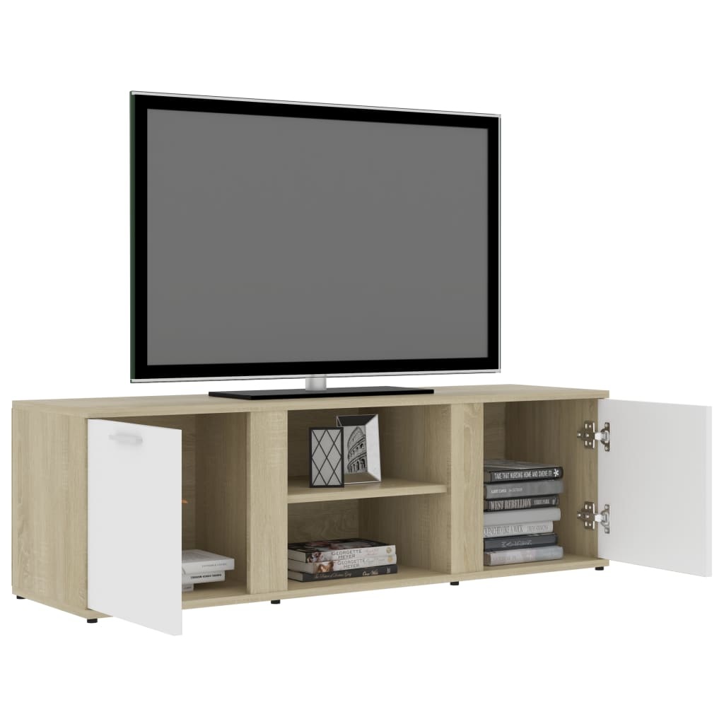 Tv-meubel 120x34x37 cm bewerkt hout wit en sonoma eikenkleurig