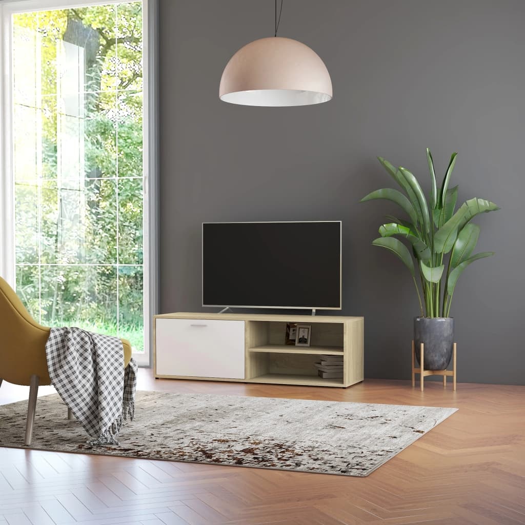 Tv-meubel 120x34x37 cm spaanplaat wit en sonoma eikenkleurig