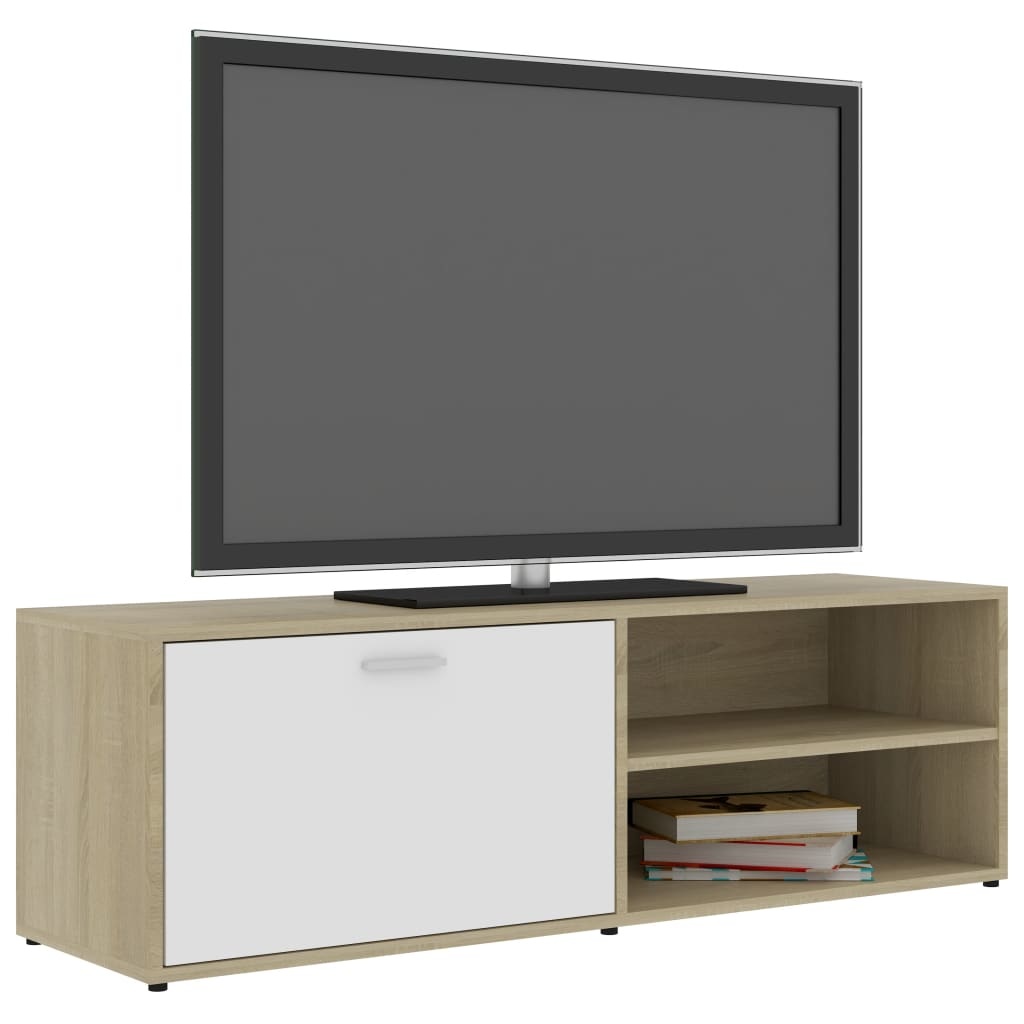 Tv-meubel 120x34x37 cm spaanplaat wit en sonoma eikenkleurig