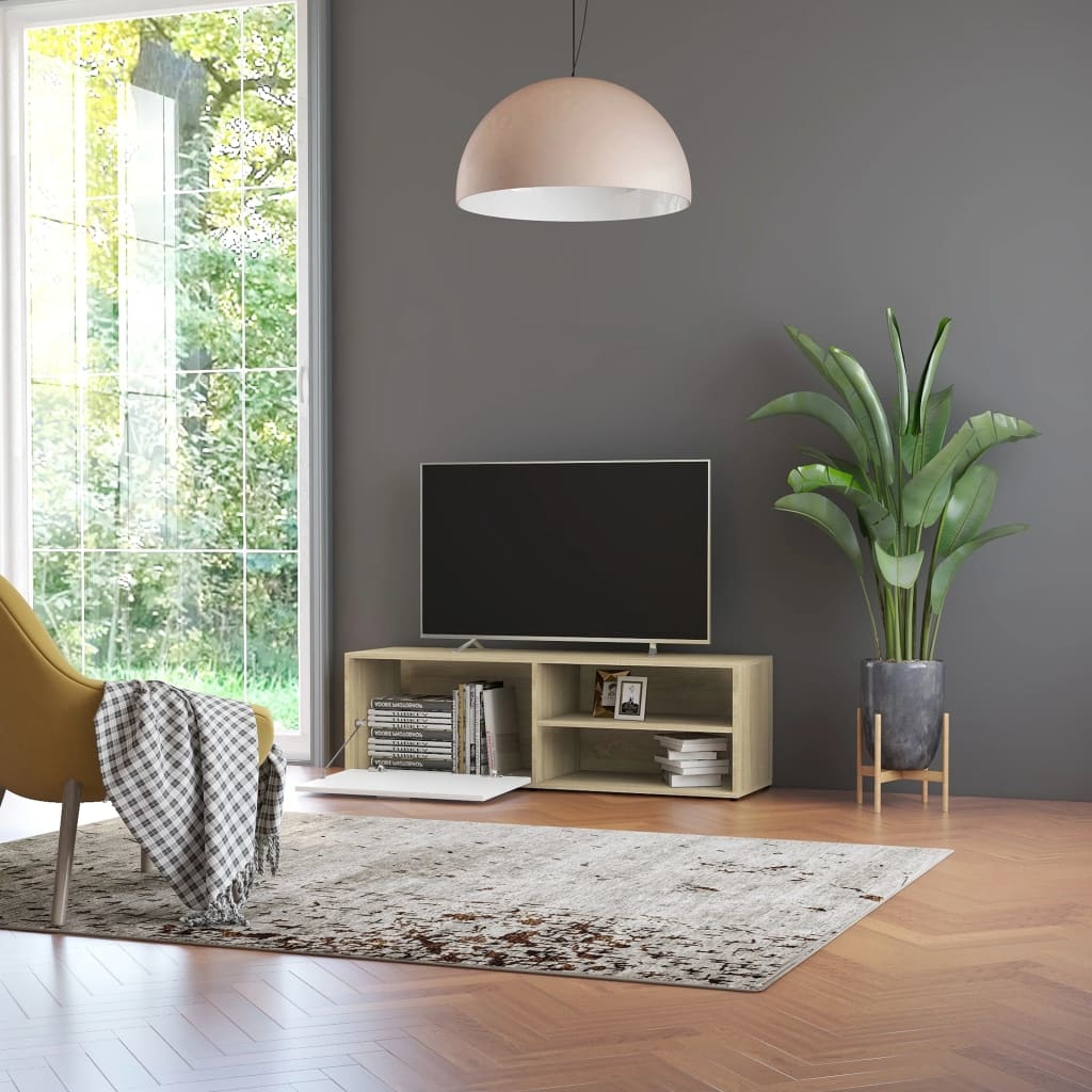 Tv-meubel 120x34x37 cm spaanplaat wit en sonoma eikenkleurig