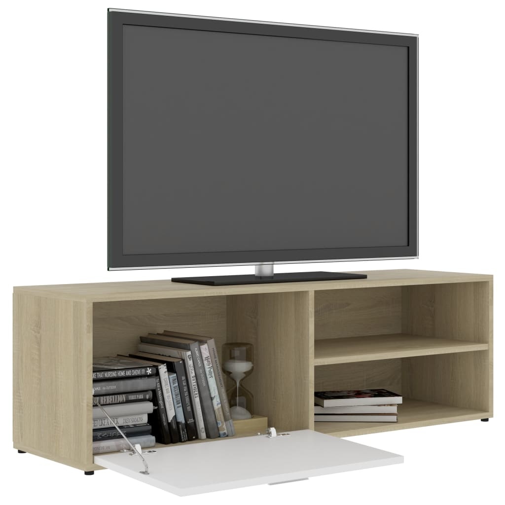 Tv-meubel 120x34x37 cm spaanplaat wit en sonoma eikenkleurig