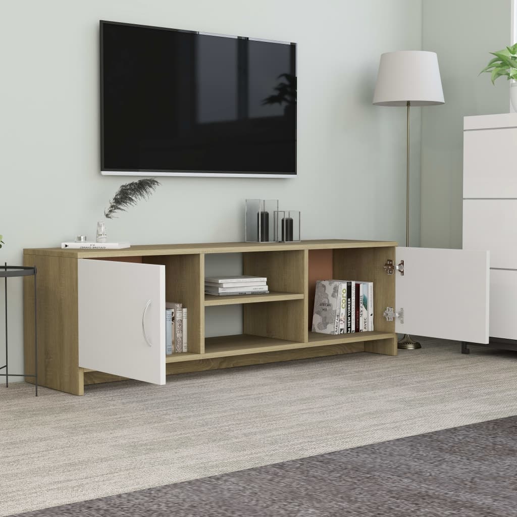 Tv-meubel 120x30x37,5cm bewerkt hout wit en sonoma eikenkleurig