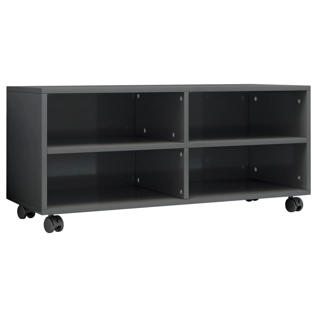 Tv-meubel met wieltjes 90x35x35 cm bewerkt hout hoogglans grijs