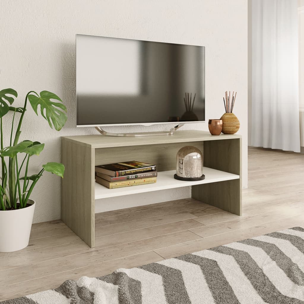 Tv-meubel 80x40x40 cm bewerkt hout wit en sonoma eikenkleurig