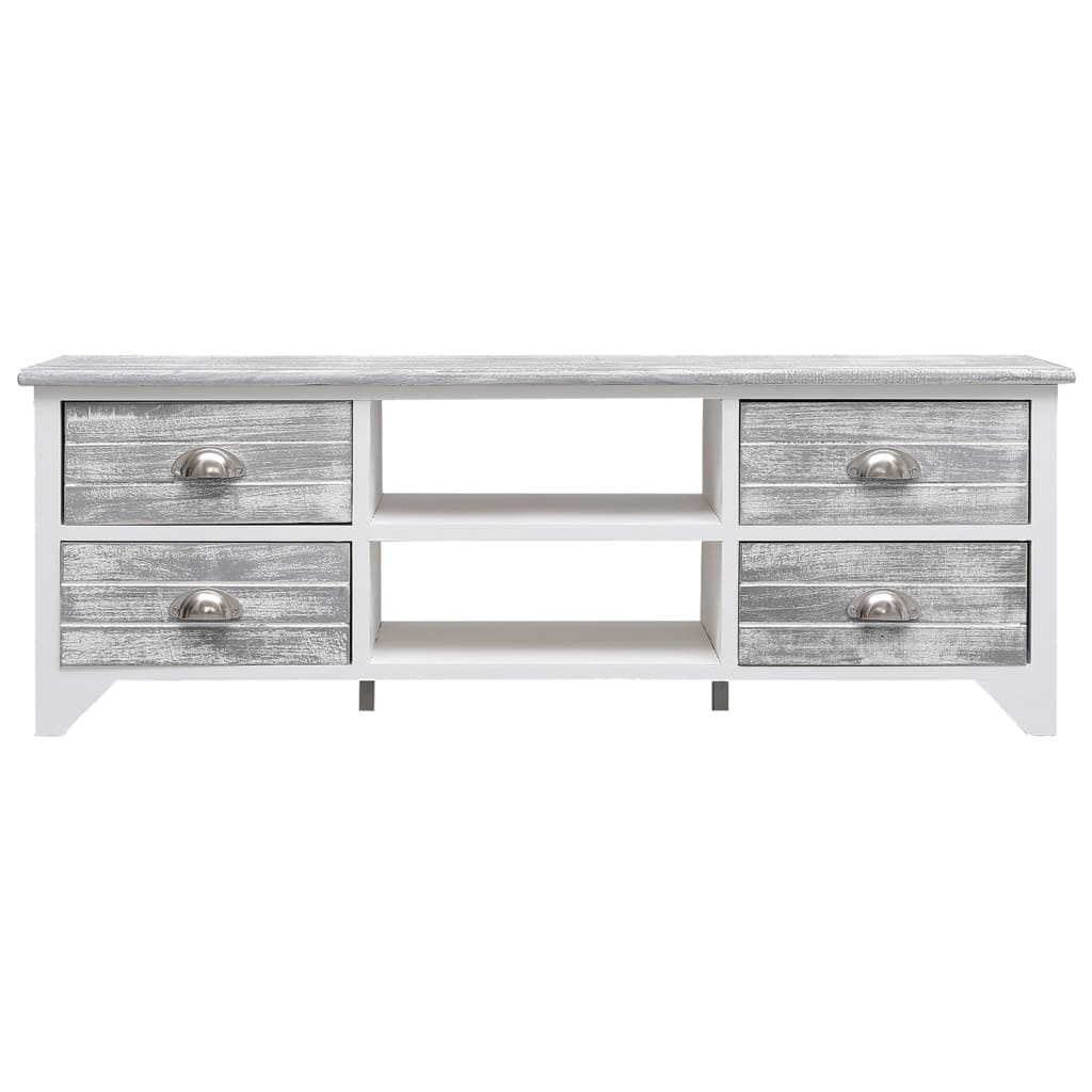 Tv-meubel 108x30x40 cm massief paulowniahout wit en grijs