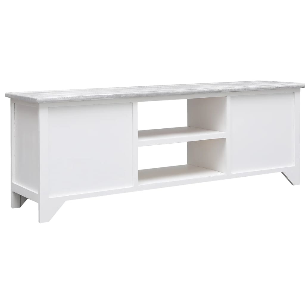Tv-meubel 108x30x40 cm massief paulowniahout wit en grijs