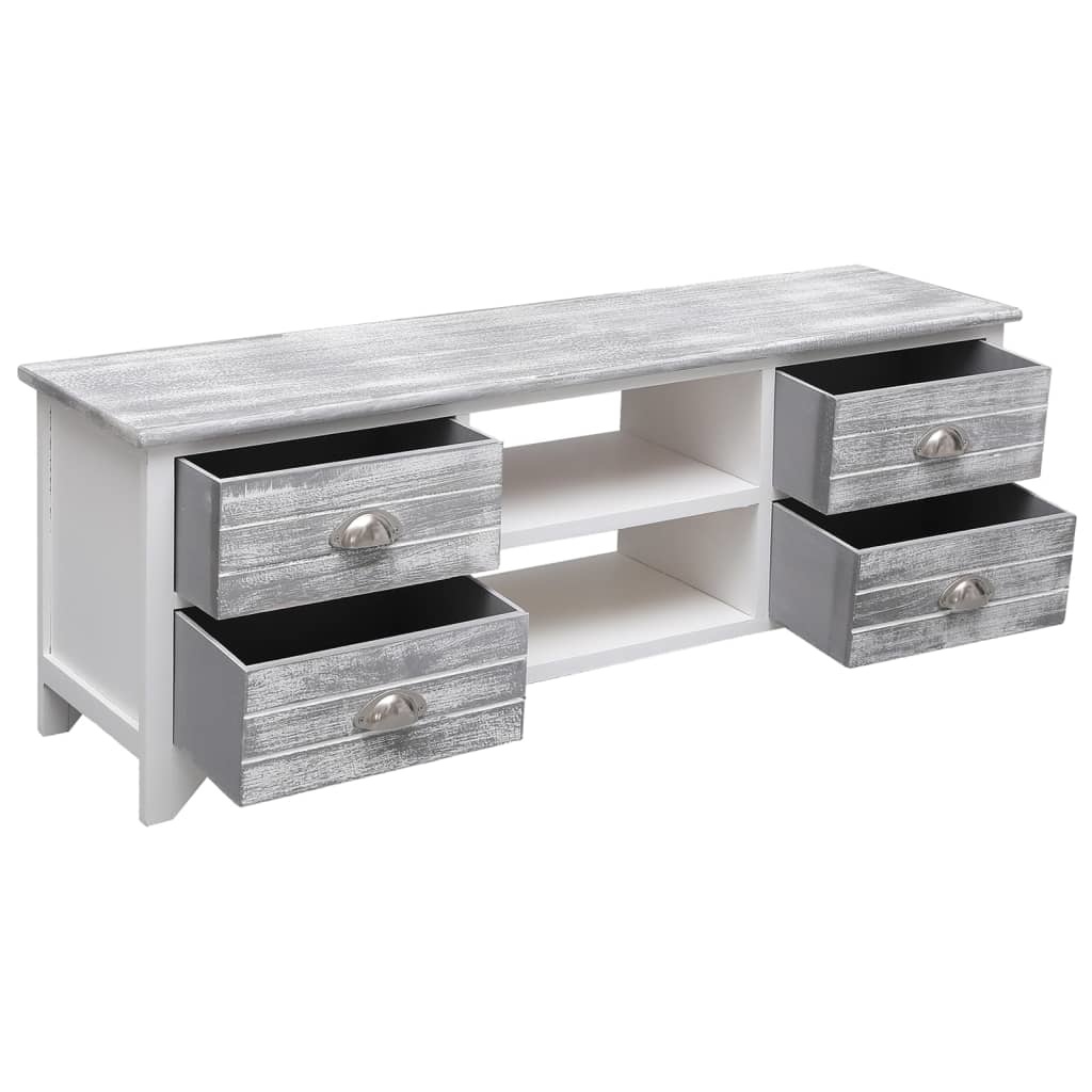 Tv-meubel 108x30x40 cm massief paulowniahout wit en grijs