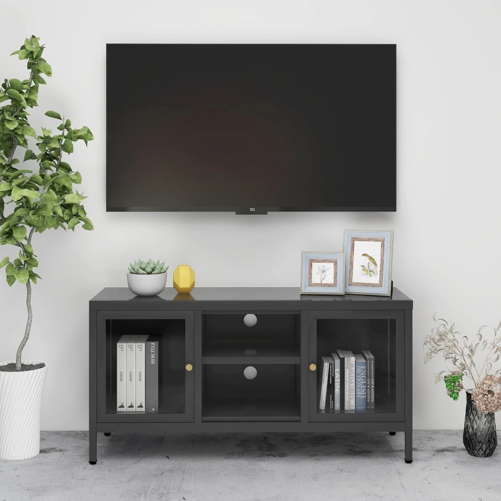 Tv-meubel 105x35x52 cm staal en glas antracietkleurig