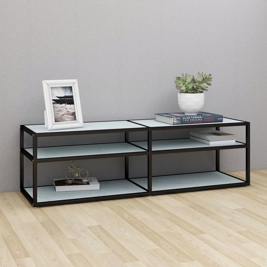 Tv-meubel 140x40x40,5 cm gehard glas witmarmerkleurig