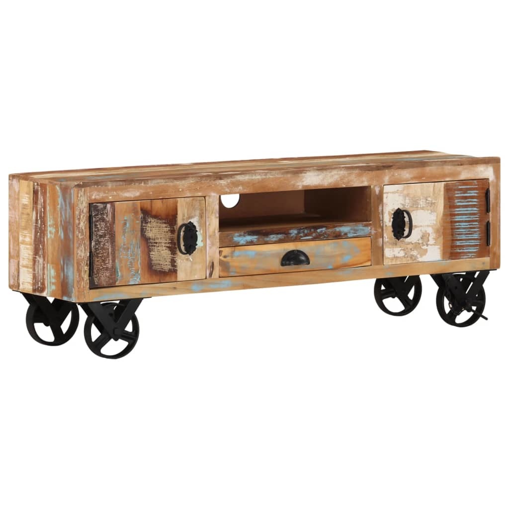 Tv-meubel met wieltjes 110x30x37 cm massief gerecycled hout