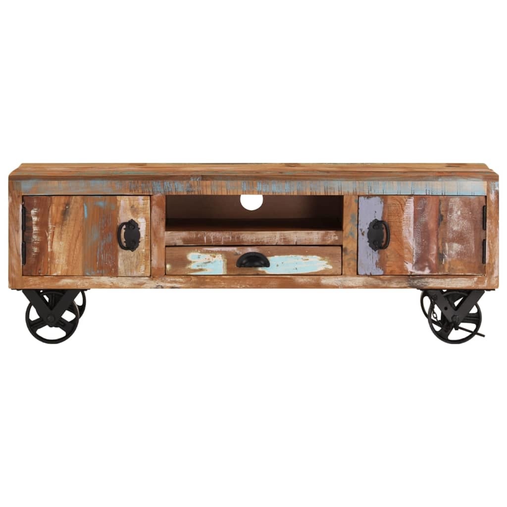 Tv-meubel met wieltjes 110x30x37 cm massief gerecycled hout