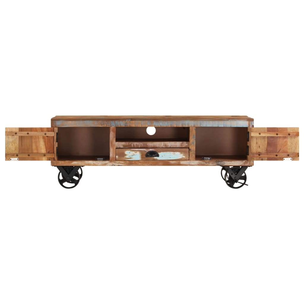 Tv-meubel met wieltjes 110x30x37 cm massief gerecycled hout