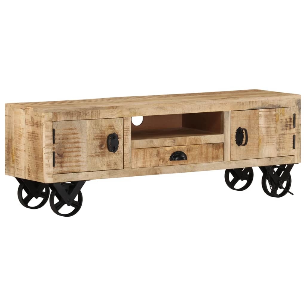 Tv-meubel met wieltjes 110x30x37 cm ruw mangohout