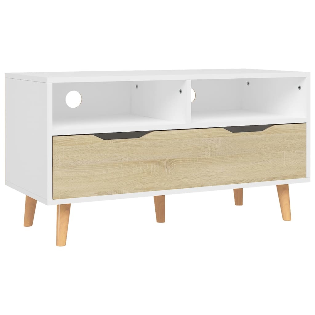 Tv-meubel 90x40x48,5 cm spaanplaat wit en sonoma eikenkleurig
