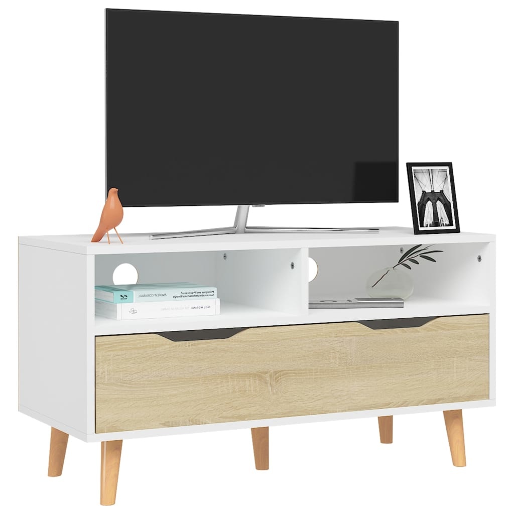 Tv-meubel 90x40x48,5 cm spaanplaat wit en sonoma eikenkleurig