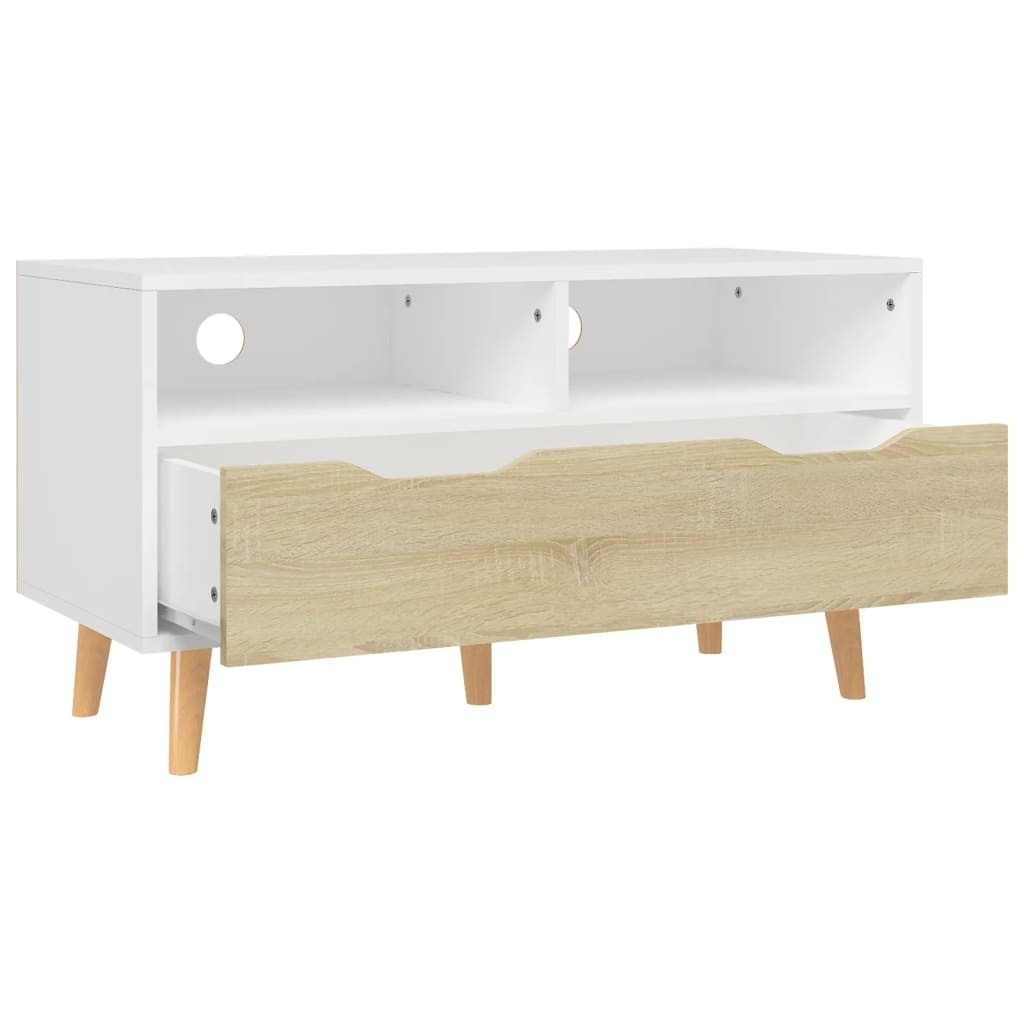 Tv-meubel 90x40x48,5 cm spaanplaat wit en sonoma eikenkleurig