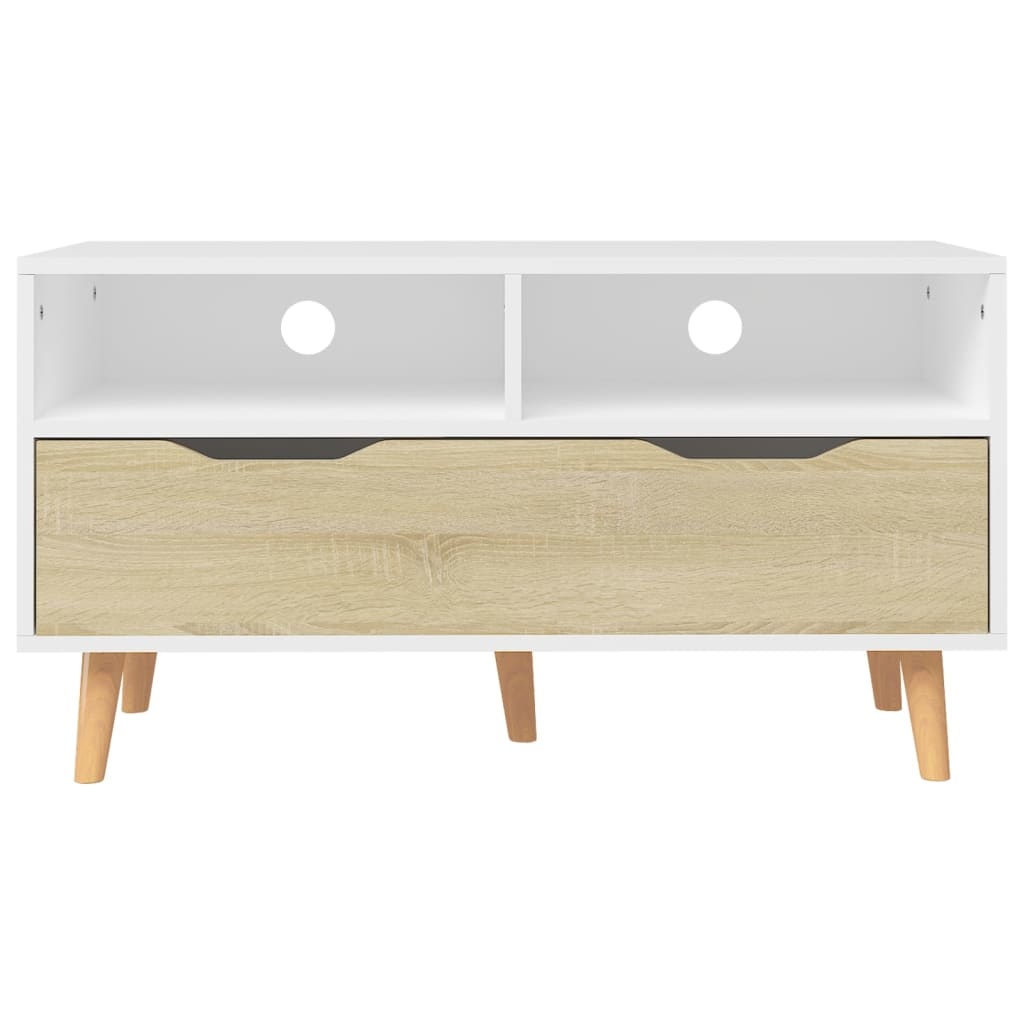 Tv-meubel 90x40x48,5 cm spaanplaat wit en sonoma eikenkleurig