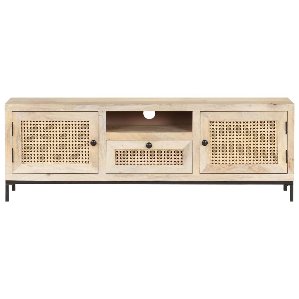 Tv-meubel 120x30x40 cm massief mangohout en natuurlijk riet