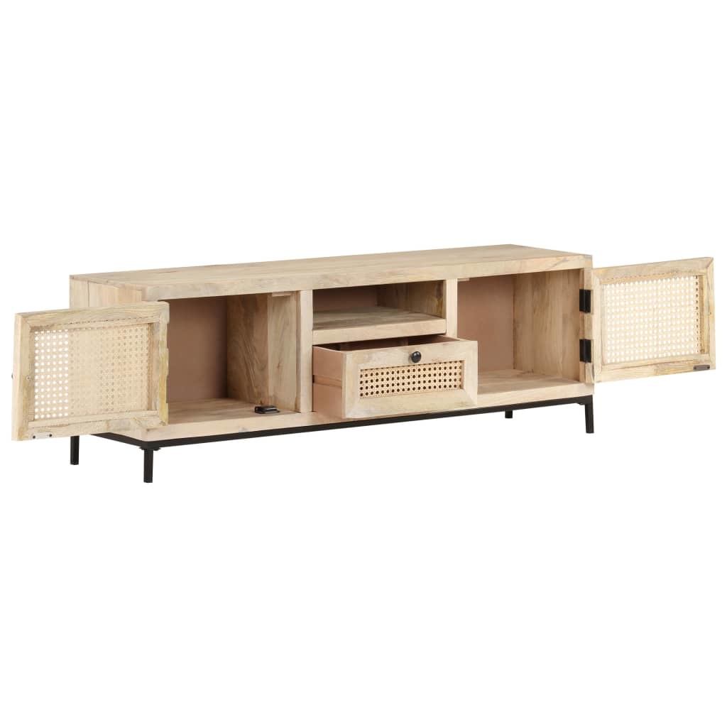 Tv-meubel 120x30x40 cm massief mangohout en natuurlijk riet