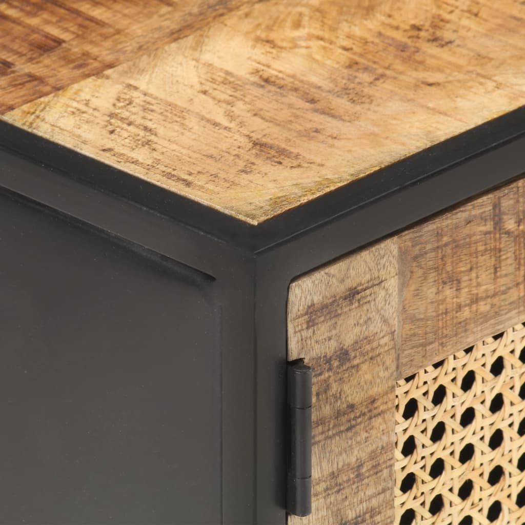 Tv-meubel 90x30x40 cm ruw mangohout en natuurlijk riet