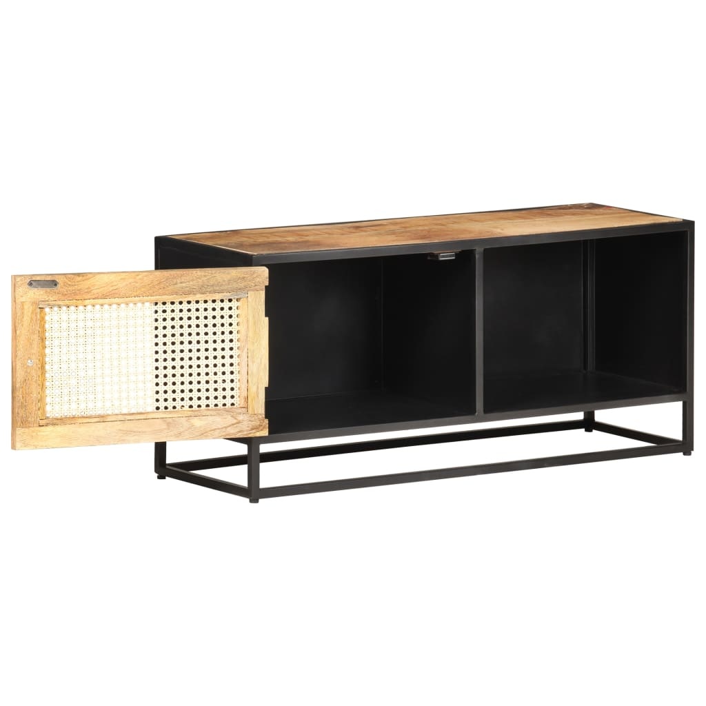 Tv-meubel 90x30x40 cm ruw mangohout en natuurlijk riet
