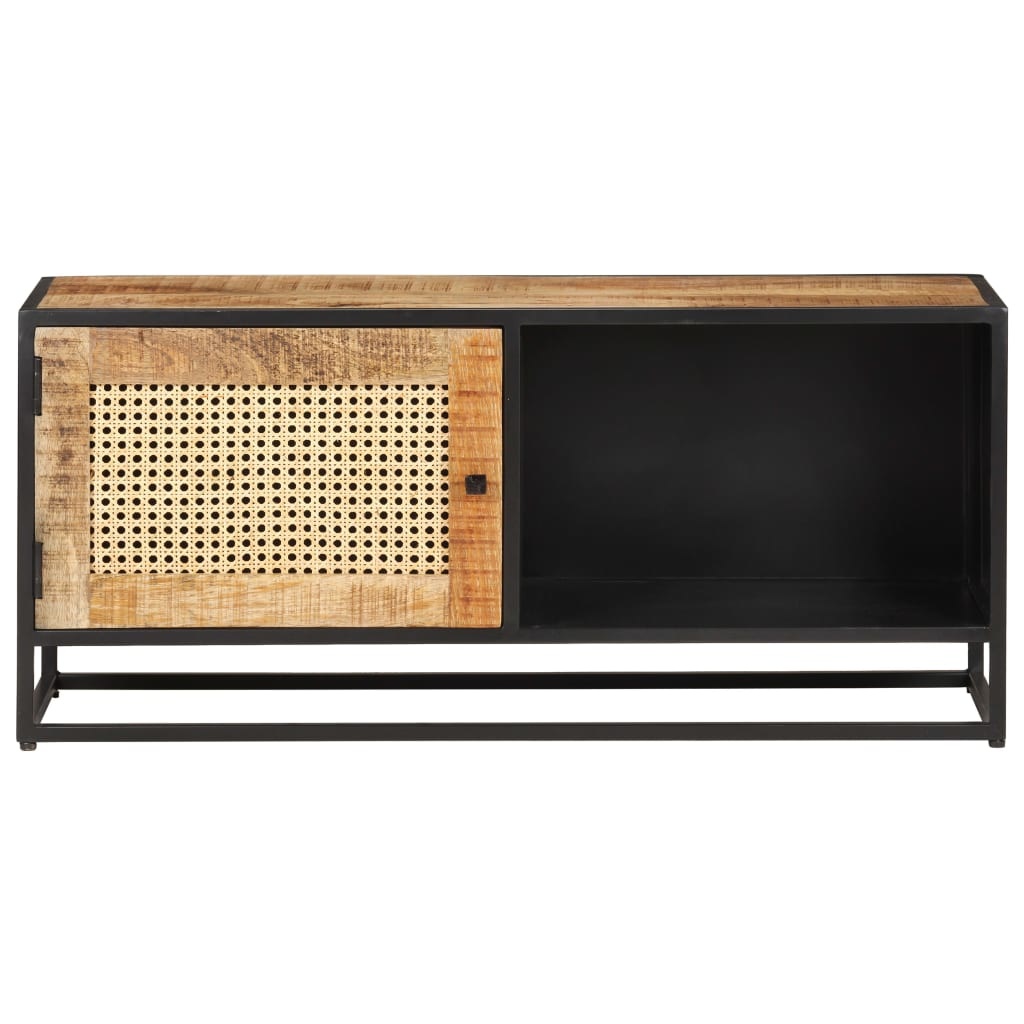 Tv-meubel 90x30x40 cm ruw mangohout en natuurlijk riet