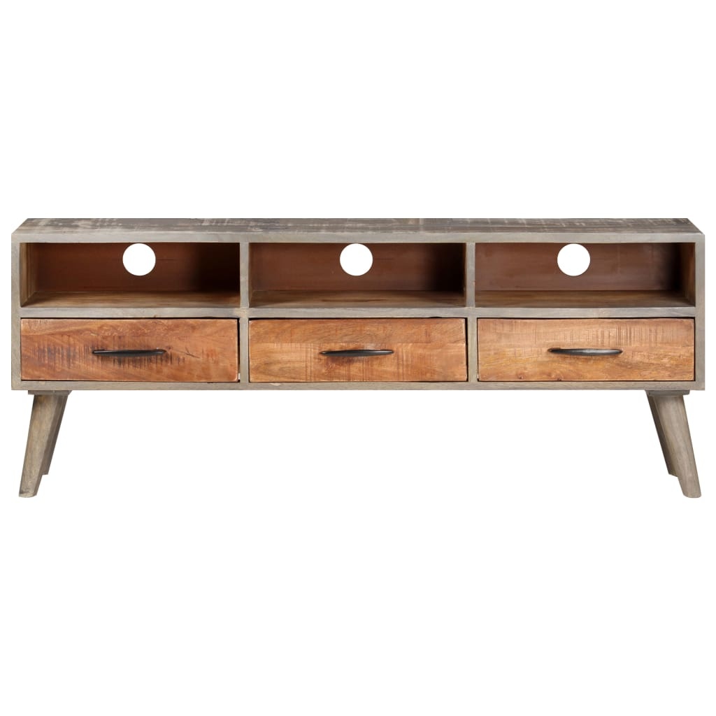 Tv-meubel 130x35x51 cm massief ruw mangohout grijs